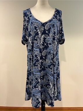 JollieLovin Navy Blue Paisley‎ V-Neck Swing plus size Dress size 2X